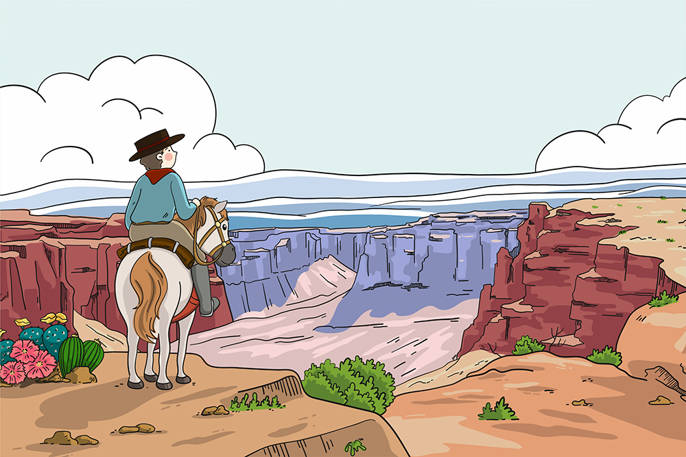 A man is walking in the desert with his horse and his dog when the dog says