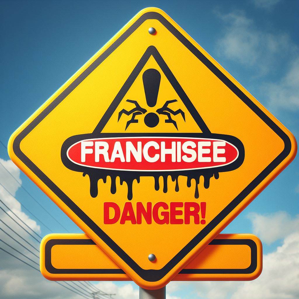 a sign that says FRANCHISEE and the word DANGER!